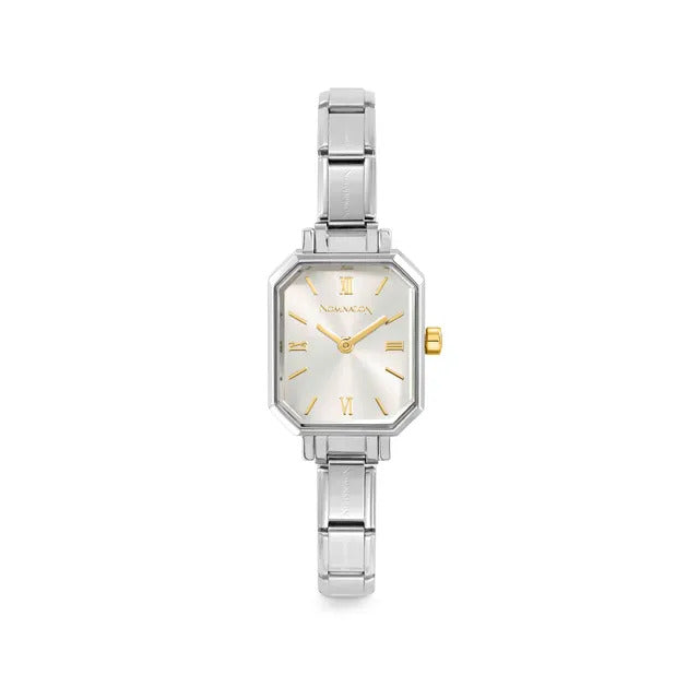 Nomination Silver Paris Rectangular Steel Strap and Gold Hands Watch