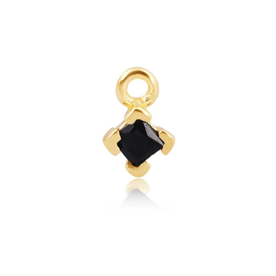 Sophisticated 3mm Black CZ Square Charm - 14ct Gold Vermeil Sterling Silver