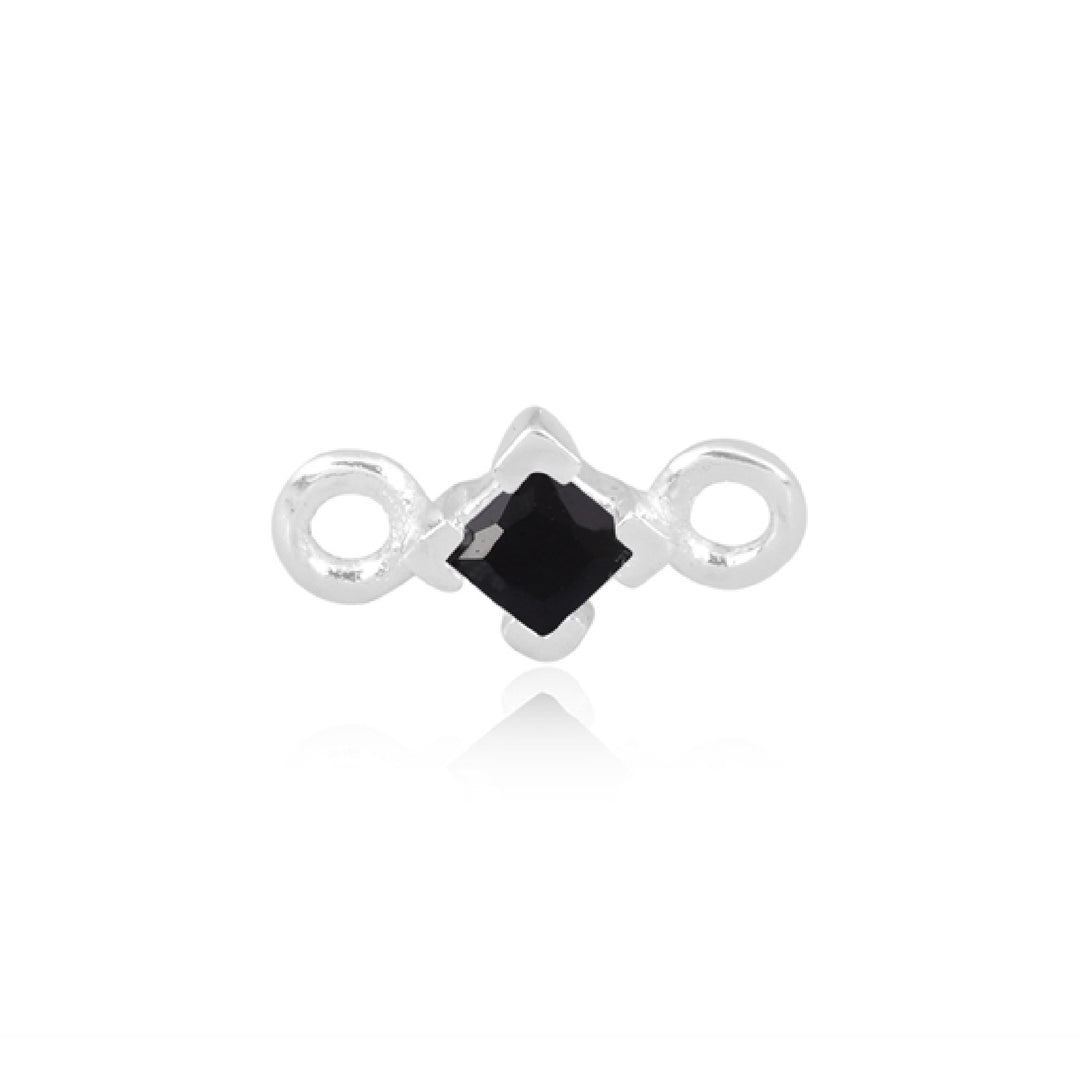 Black Square CZ Connector: 925 Sterling Silver, Ethically Mined, Rhodium Plated