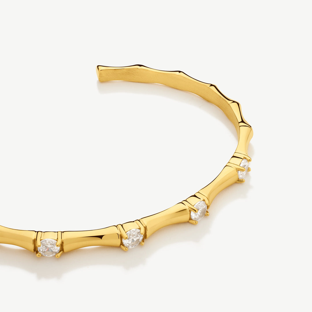 D.Louise Bamboo Bangle With Stones Gold - Mococo
