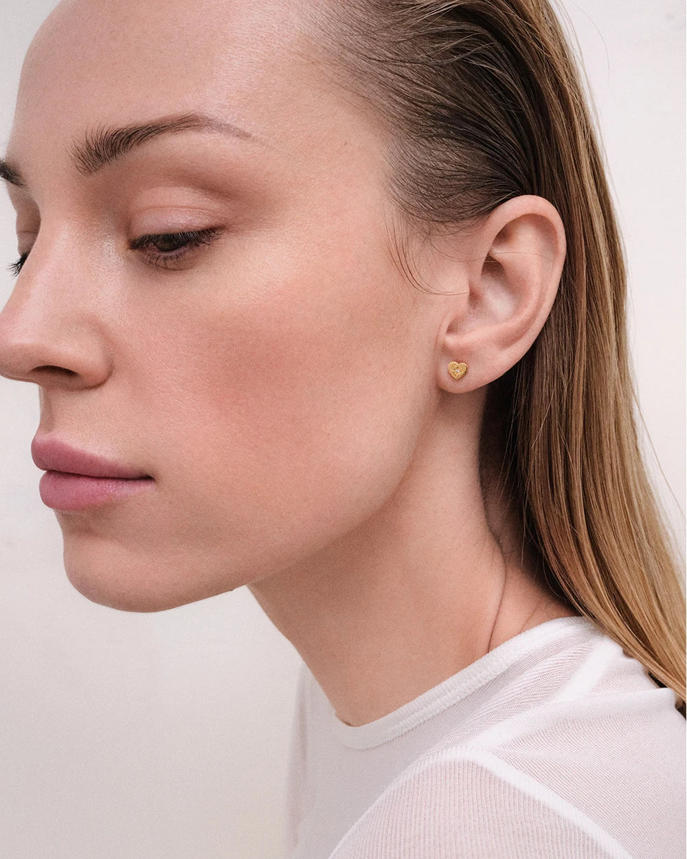 Astley Clarke Gold Vermeil Heart Stud Earrings with Sparkling White Sapphires