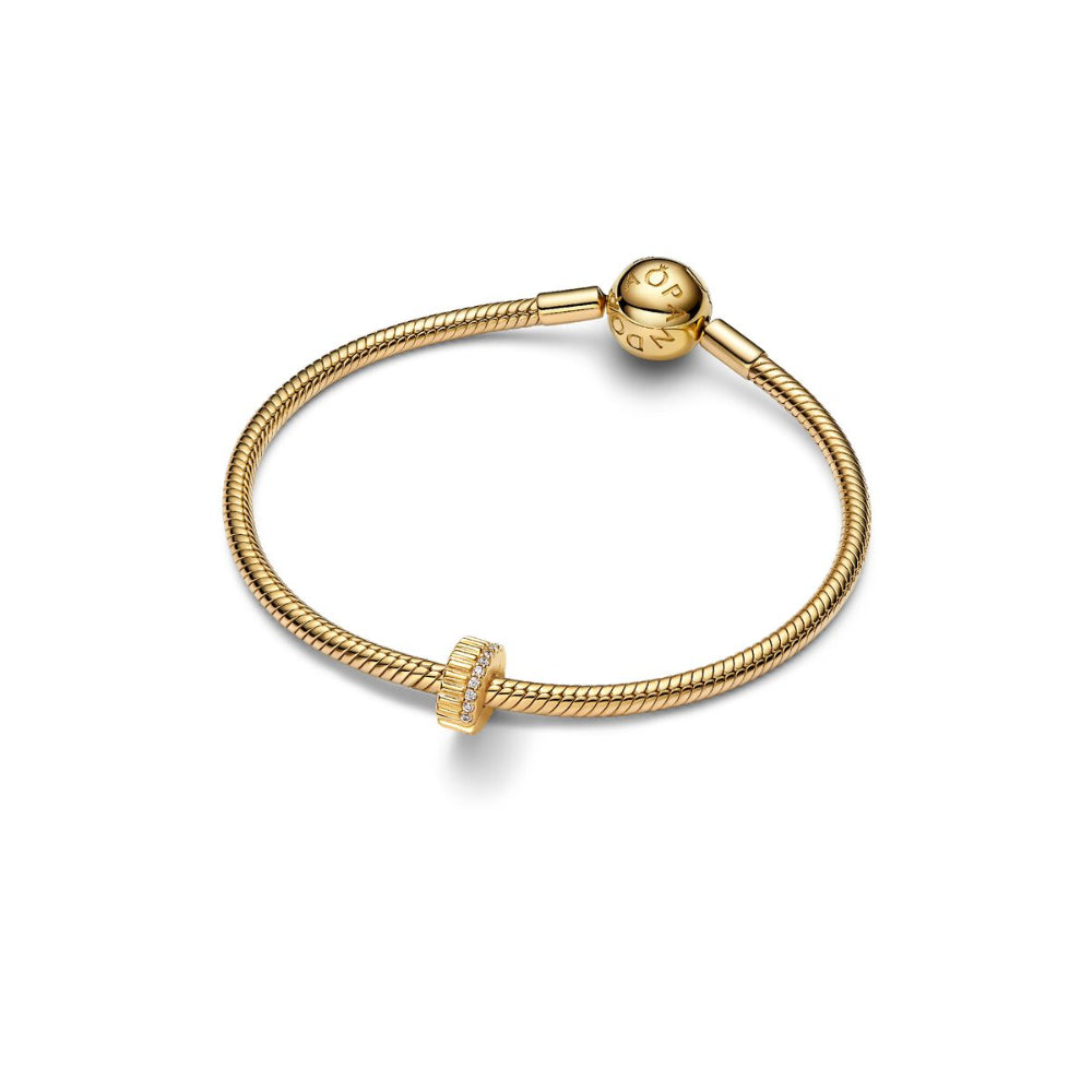 14K Gold-Plated Clear Cubic Zirconia and Silicone Grip Ribbed Clip Charm image 4