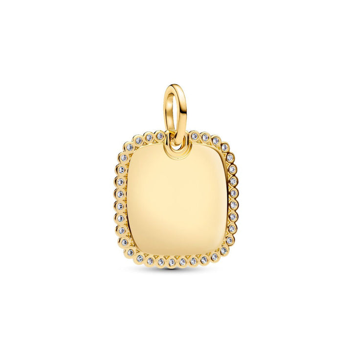 14K Gold-Plated Engravable Square with Clear Cubic Zirconia Pendant Necklace image