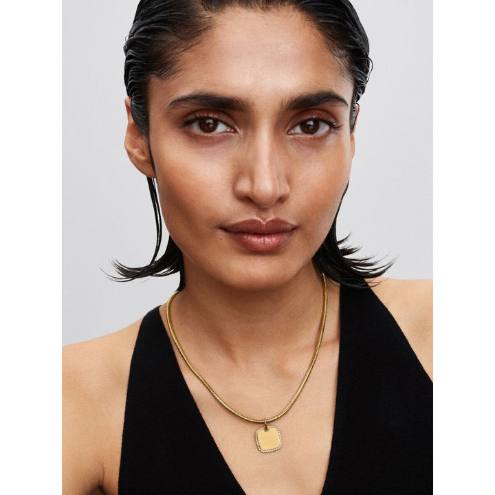 14K Gold-Plated Engravable Square with Clear Cubic Zirconia Pendant Necklace image 2