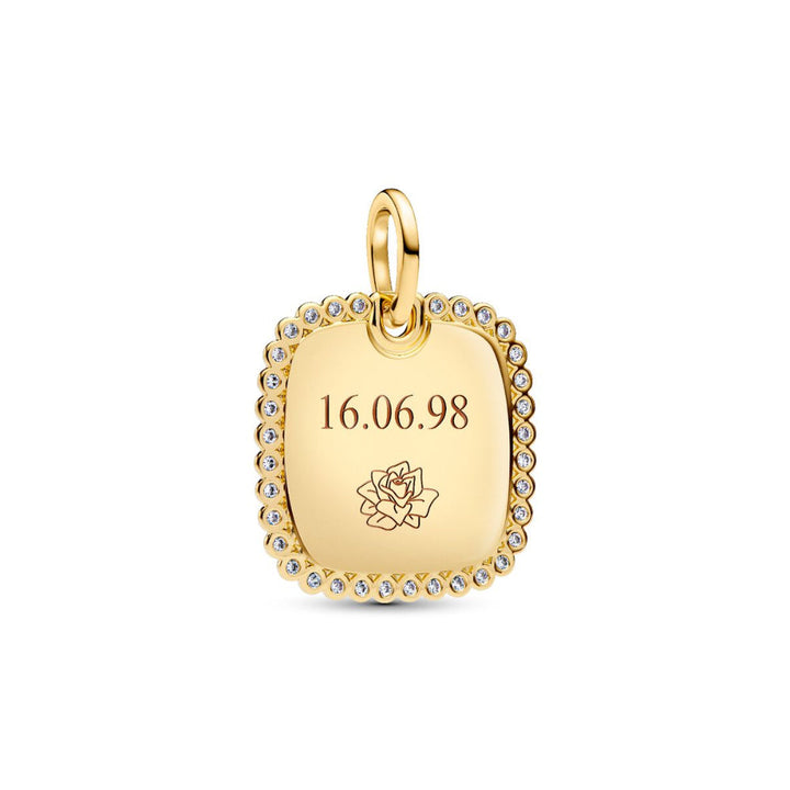14K Gold-Plated Engravable Square with Clear Cubic Zirconia Pendant Necklace image 4