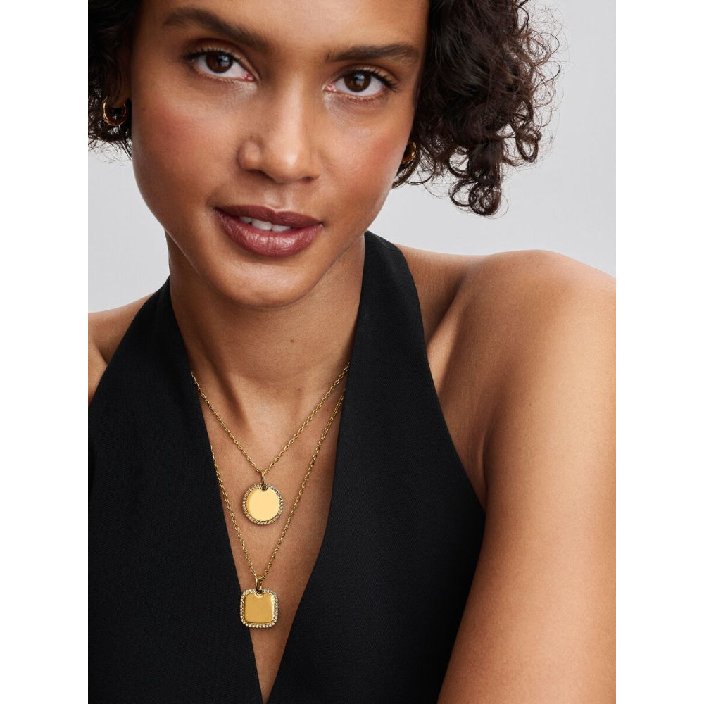 14K Gold-Plated Engravable Square with Clear Cubic Zirconia Pendant Necklace image 3