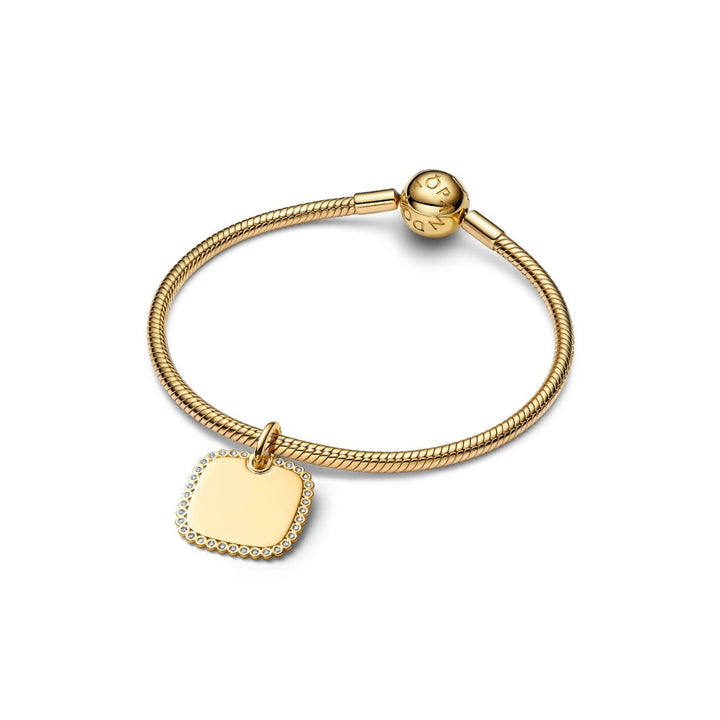 14K Gold-Plated Engravable Square with Clear Cubic Zirconia Pendant Necklace image 5
