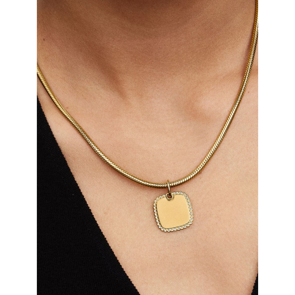 14K Gold-Plated Engravable Square with Clear Cubic Zirconia Pendant Necklace image 1