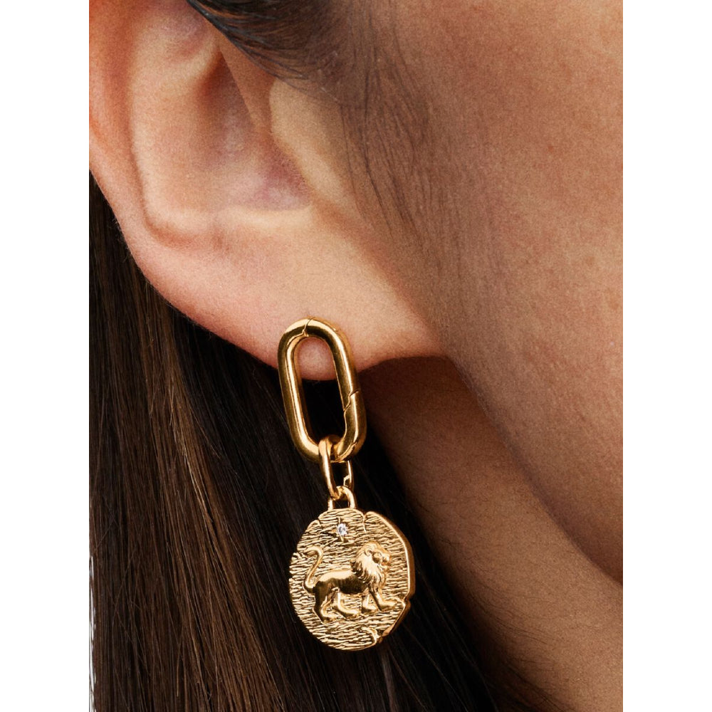 14K Gold-Plated Lion Medallion with Clear Cubic Zirconia image 1