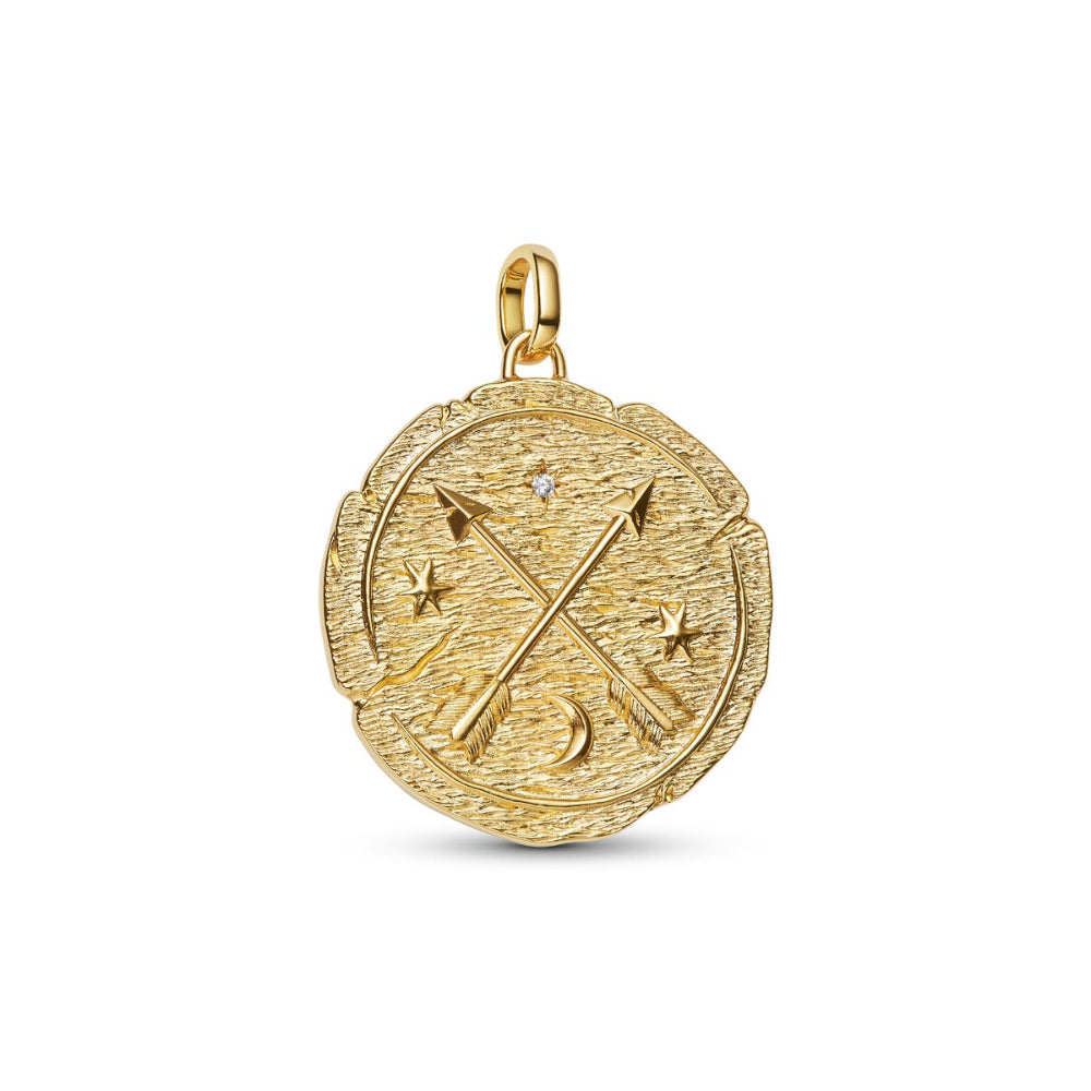 14K Gold-Plated Medallion Crossing Arrows with Clear Cubic Zirconia image