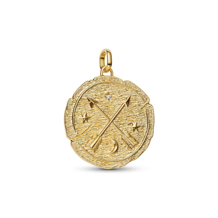 14K Gold-Plated Medallion Crossing Arrows with Clear Cubic Zirconia image