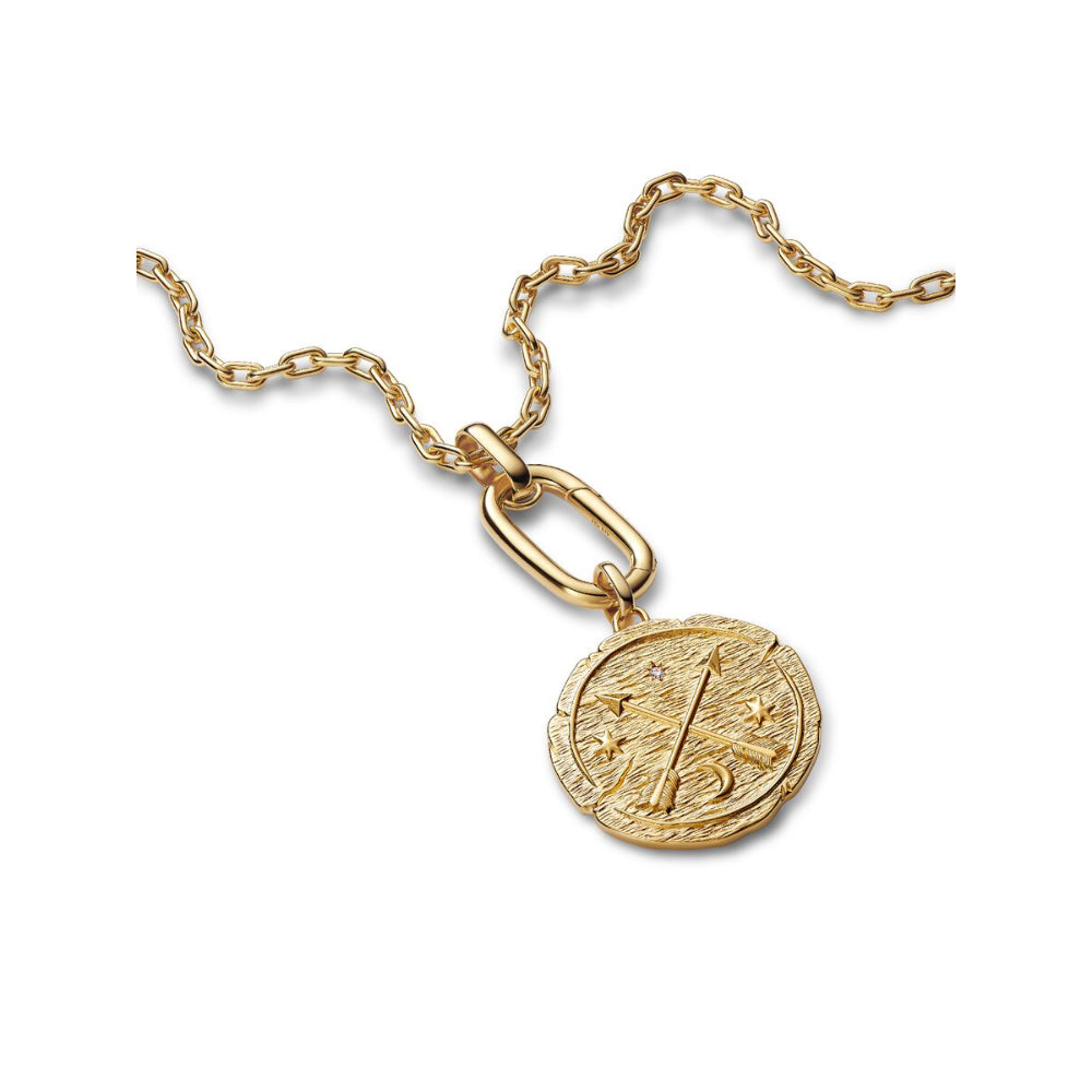 14K Gold-Plated Medallion Crossing Arrows with Clear Cubic Zirconia image 3