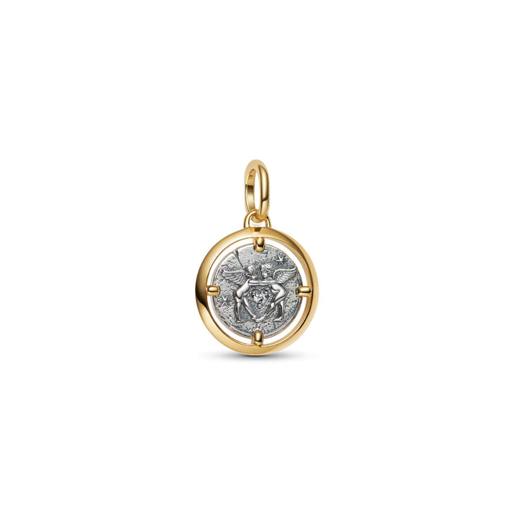 14K Gold-Plated Medallion Cupids Sterling Silver with Clear Cubic Zirconia image