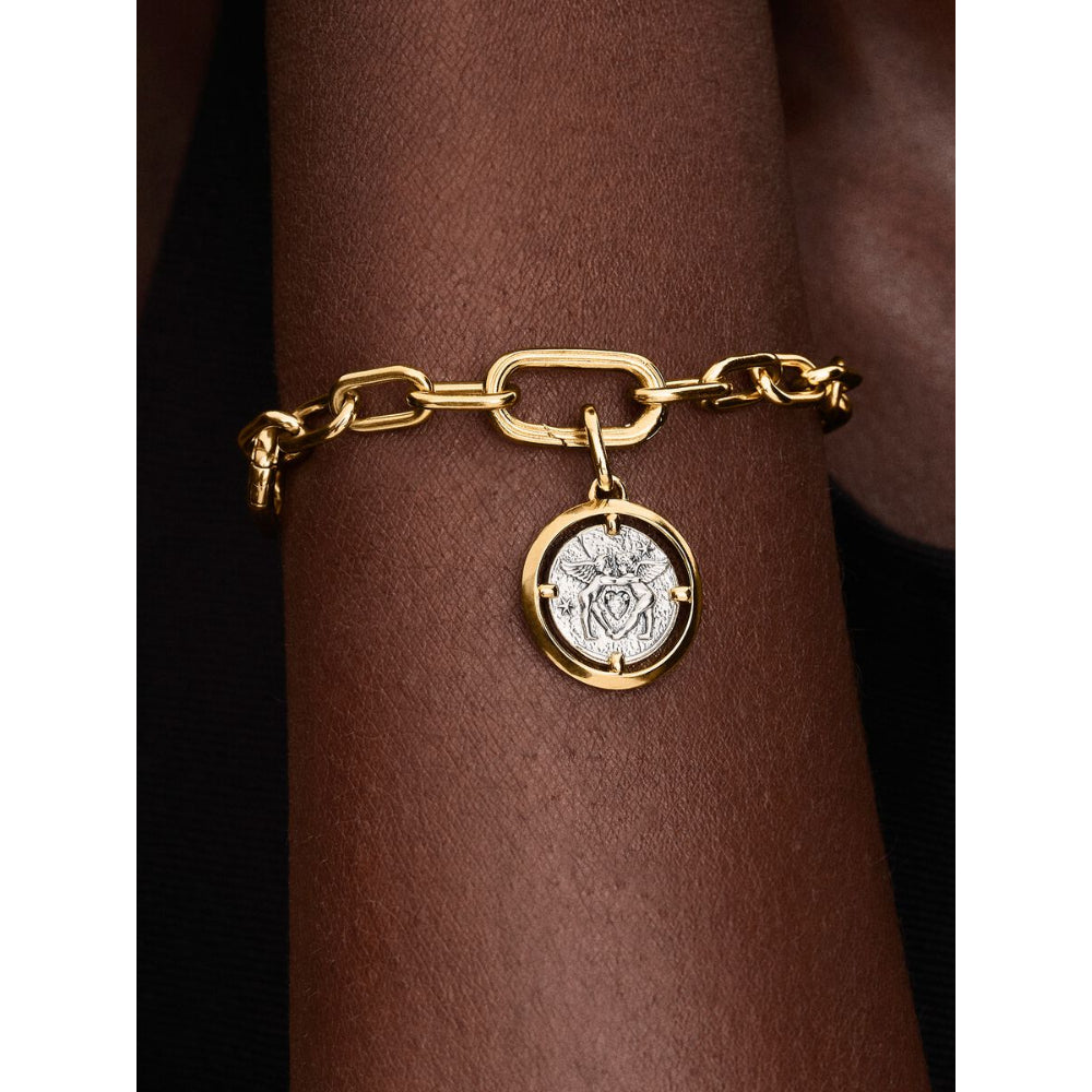 14K Gold-Plated Medallion Cupids Sterling Silver with Clear Cubic Zirconia image 1