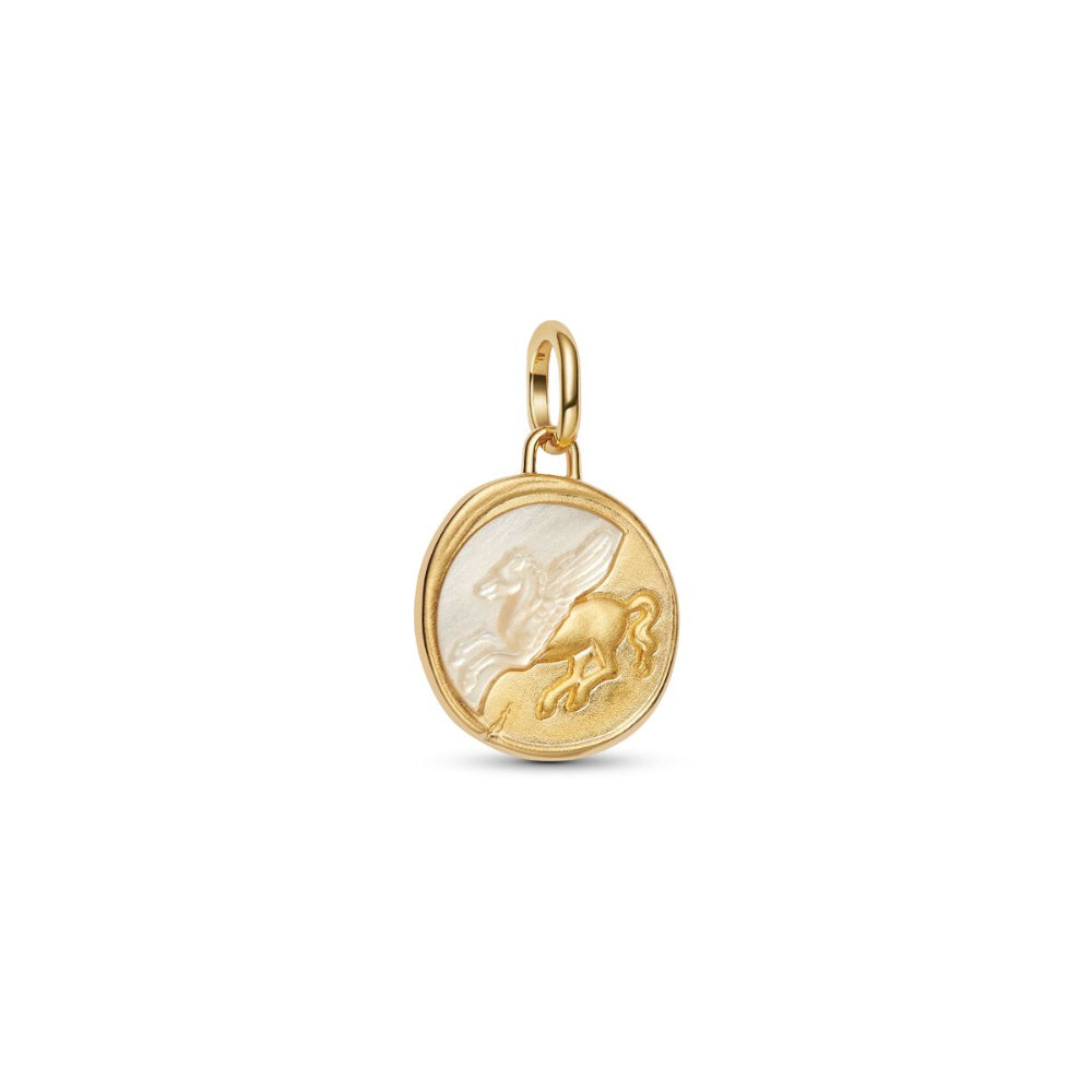 14K Gold-Plated Medallion Pegasus with Golden White Bioresin Man-Made Mother Of Pearl image