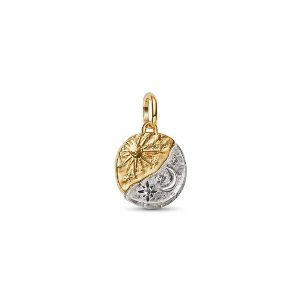 14K Gold-Plated Medallion Sun and Moon Sterling Silver with Clear Cubic Zirconia image