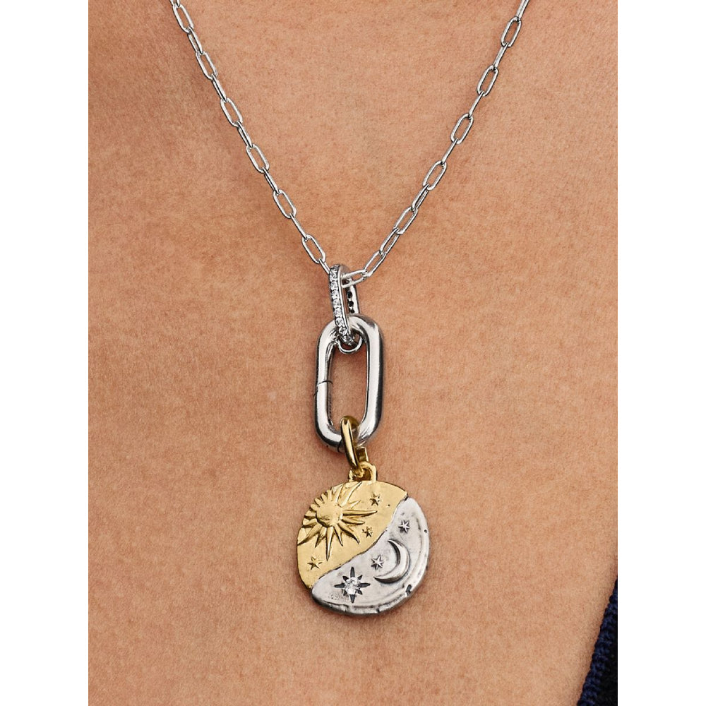 14K Gold-Plated Medallion Sun and Moon Sterling Silver with Clear Cubic Zirconia image 1