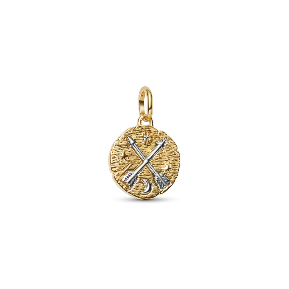 14K Gold-Plated Medallion with Crossing Arrows Sterling Silver and Clear Cubic Zirconia image