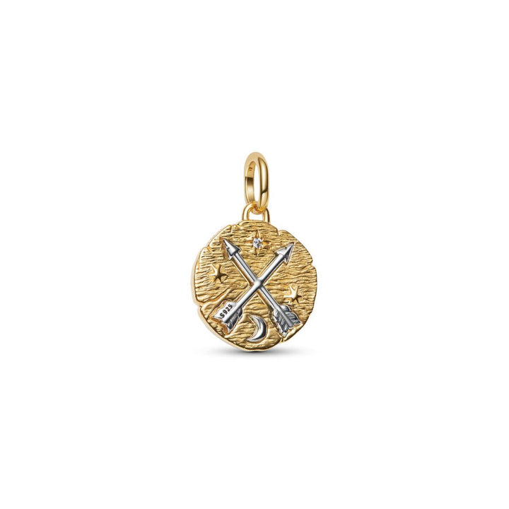 14K Gold-Plated Medallion with Crossing Arrows Sterling Silver and Clear Cubic Zirconia image