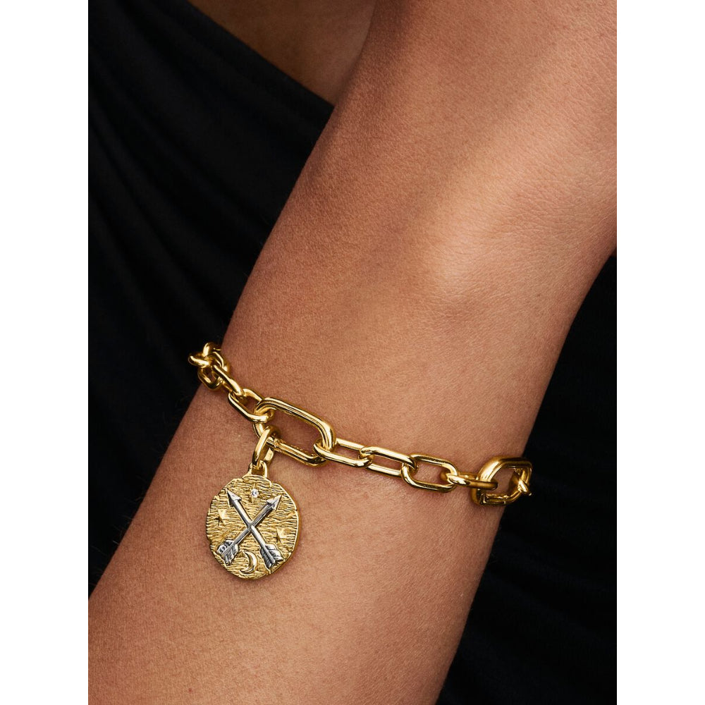 14K Gold-Plated Medallion with Crossing Arrows Sterling Silver and Clear Cubic Zirconia image 1