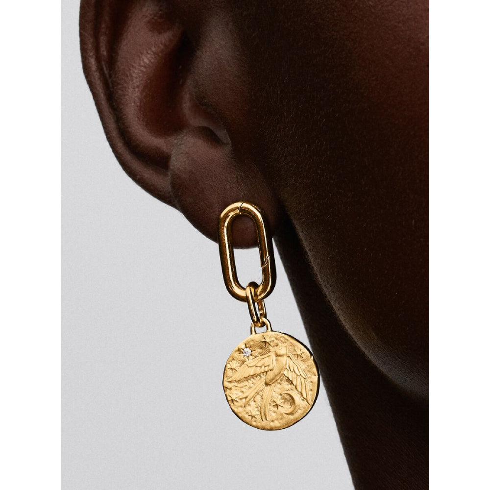 14K Gold-Plated Swallow Medallion with Clear Cubic Zirconia image 1