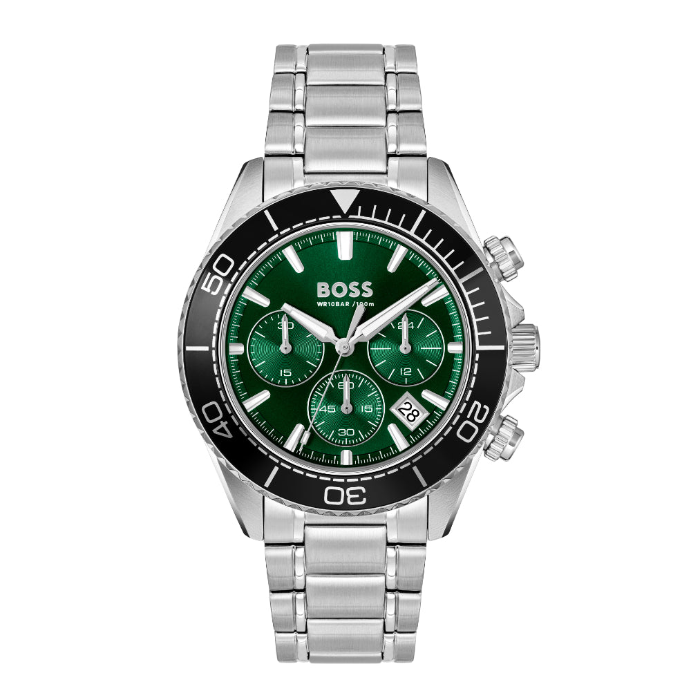 Hugo Boss Silver Sealiner Stainless Steel Green Watch image