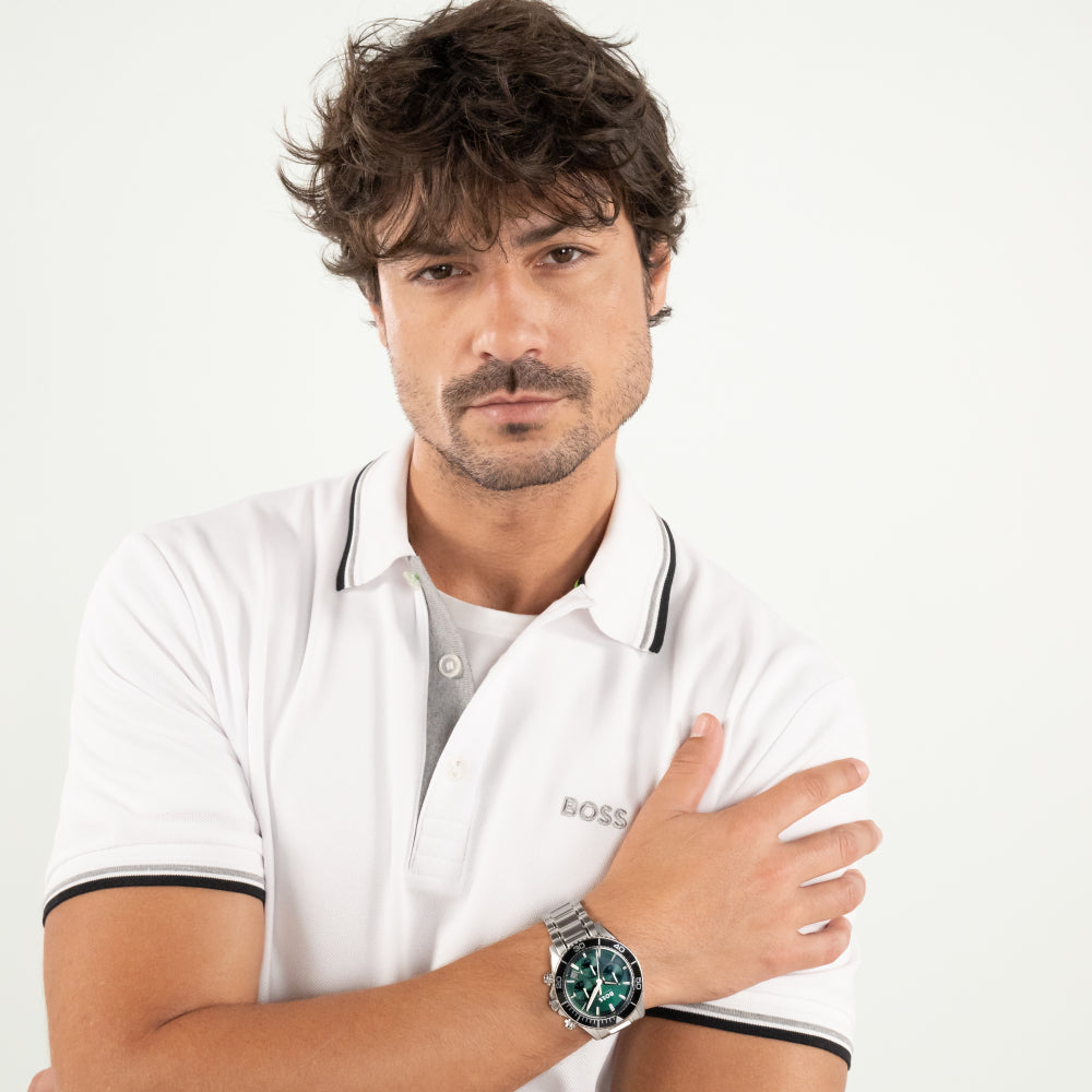 Hugo Boss Silver Sealiner Stainless Steel Green Watch image 1