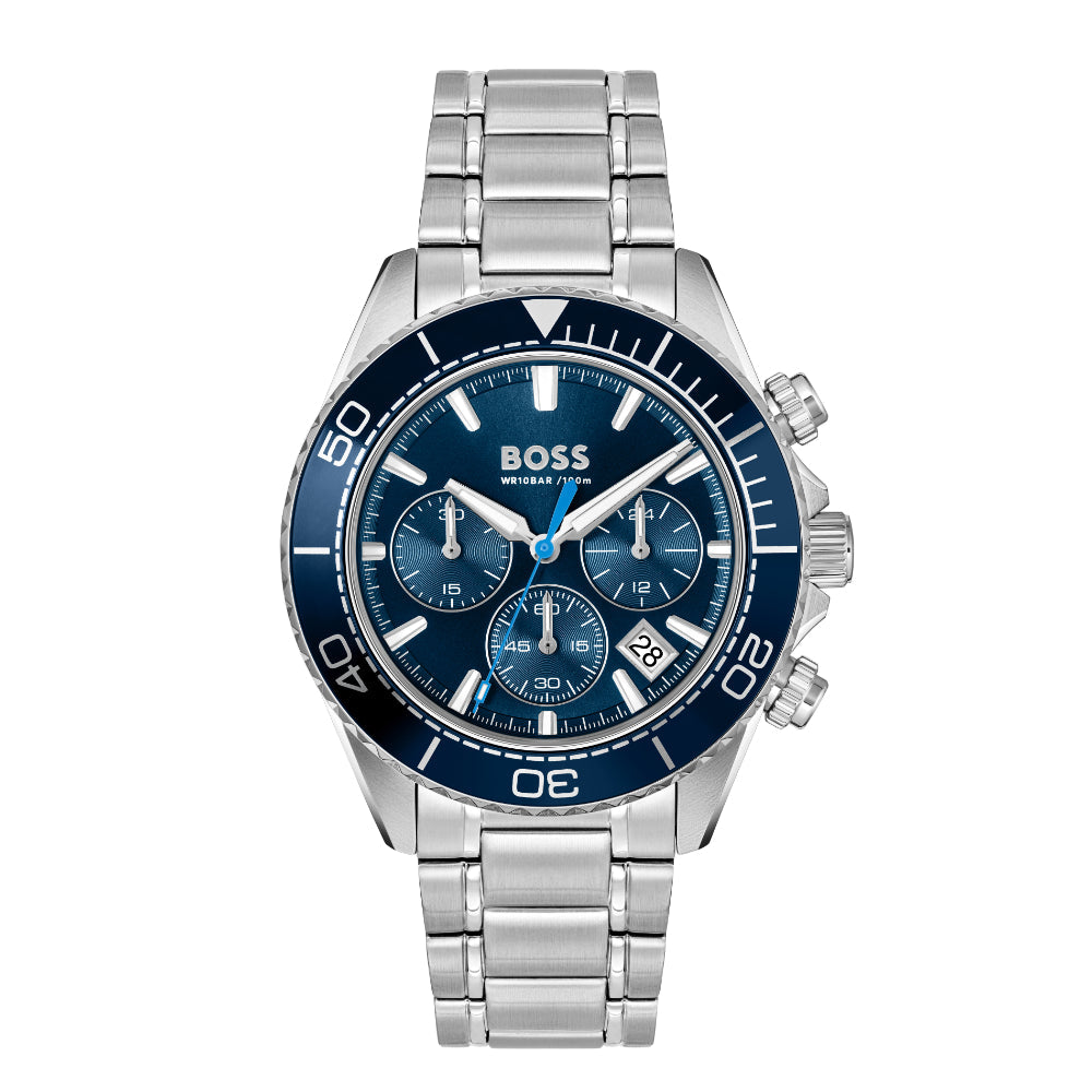 Hugo Boss Silver Sealiner Stainless Steel Blue Watch image