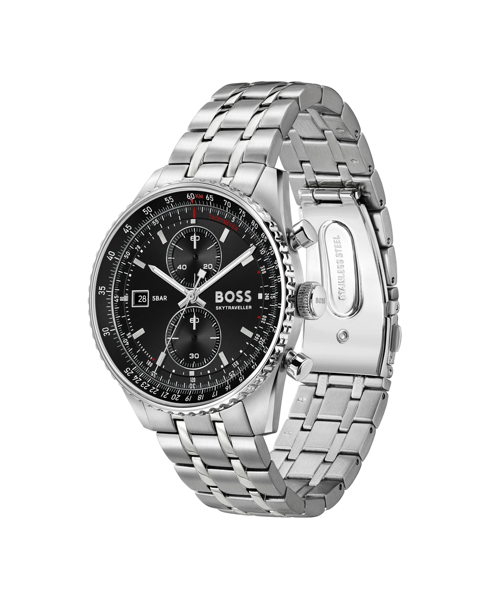 Boss Skytraveller Chronograph Watch Black Dial - Mococo