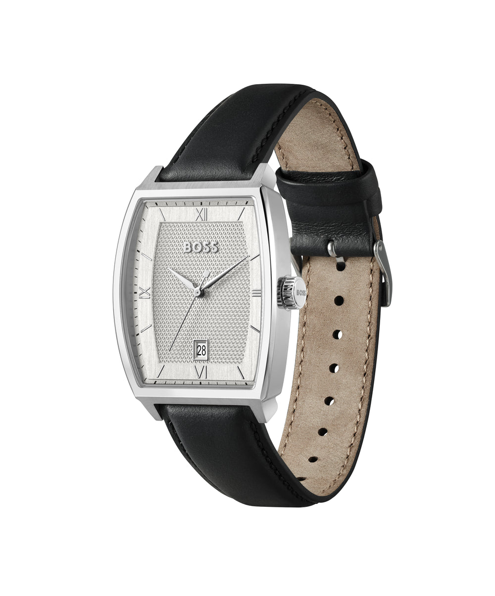 Boss Principle Tonneau Strap Watch Black Leather - Mococo