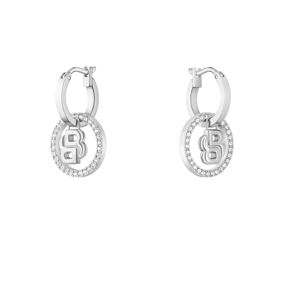 Hugo Boss Silver Double B Divine Stainless Steel Hoop Earrings image