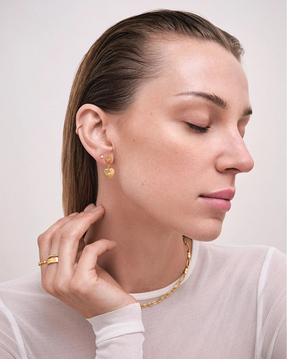 Astley Clarke Double Heart Drop Earrings - Gold Vermeil & White Sapphire