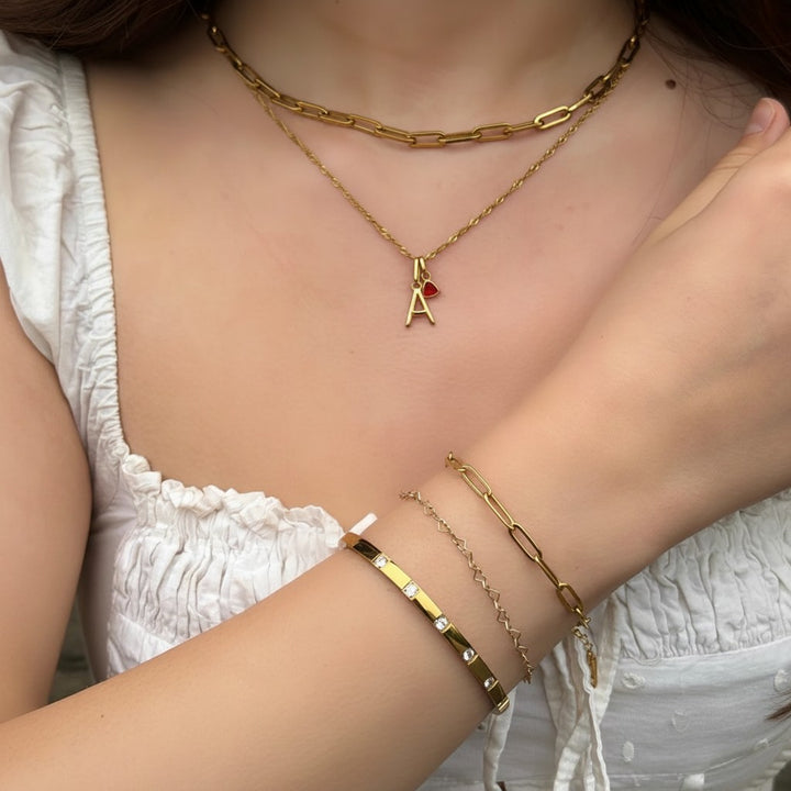 Mococo Silver Personalised Birthstone &amp; Initial Necklace