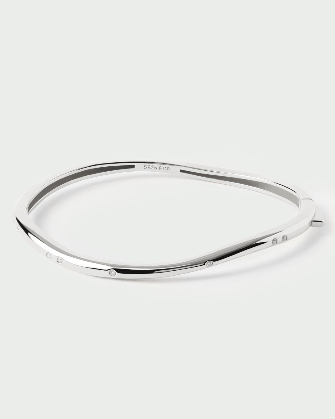 Elegant Sterling Silver Air Bangle with Zirconia Stones - Minimalist Design