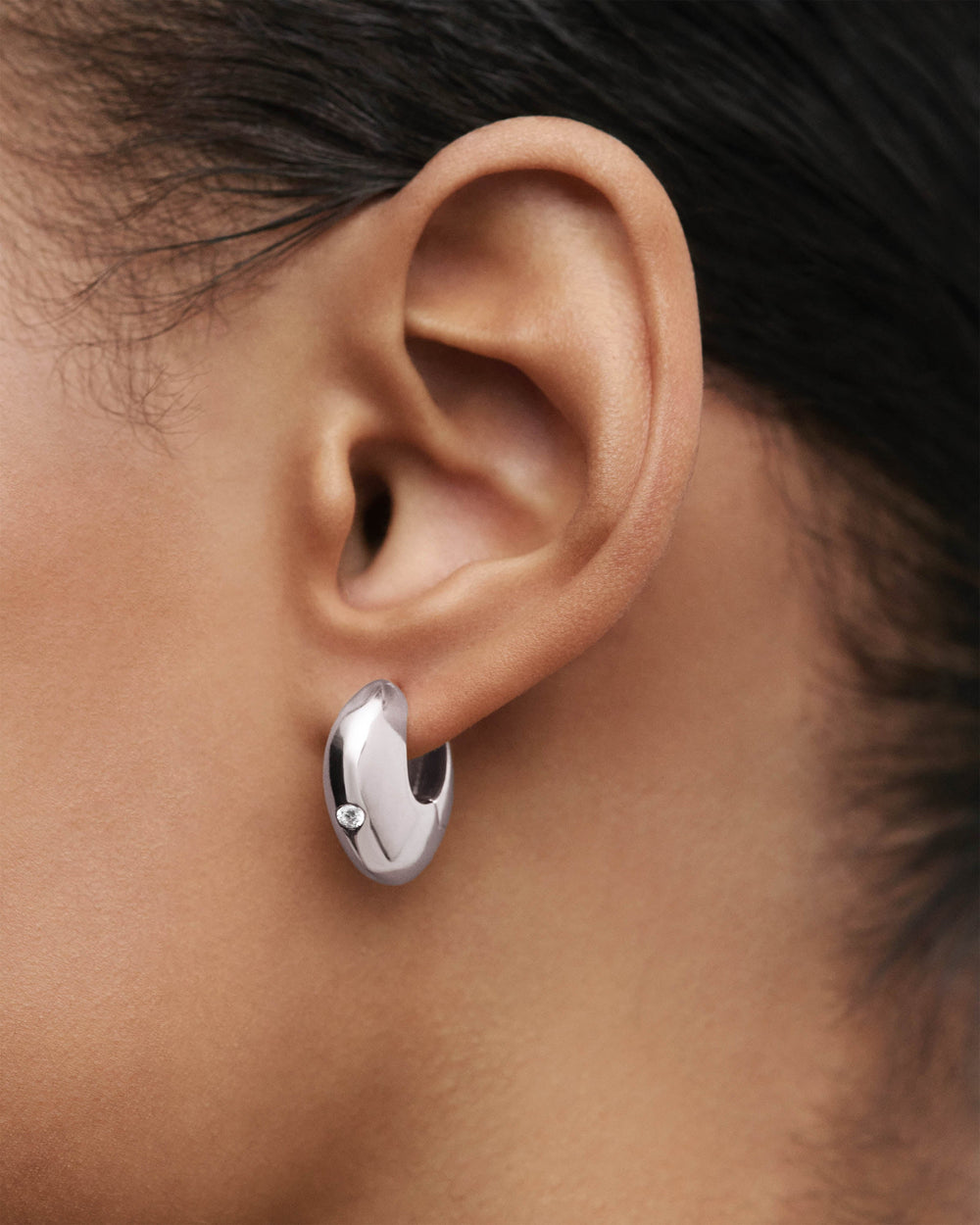 Elegant Wave Silver Hoops: White Zirconia Sterling Silver Stackable Earrings