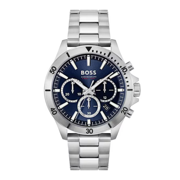 Hugo Boss Silver and Blue Troper Round Mens Bracelet Watch