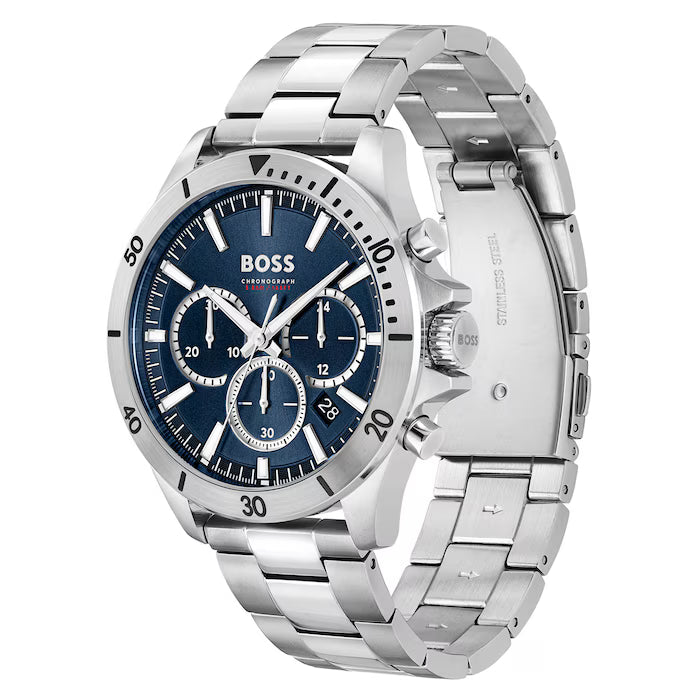 Hugo Boss Silver and Blue Troper Round Mens Bracelet Watch