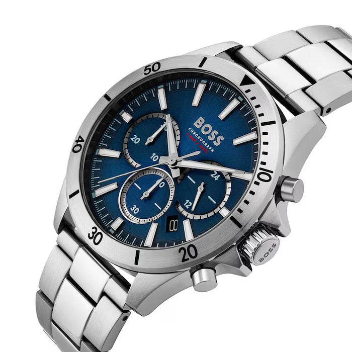 Hugo Boss Silver and Blue Troper Round Mens Bracelet Watch