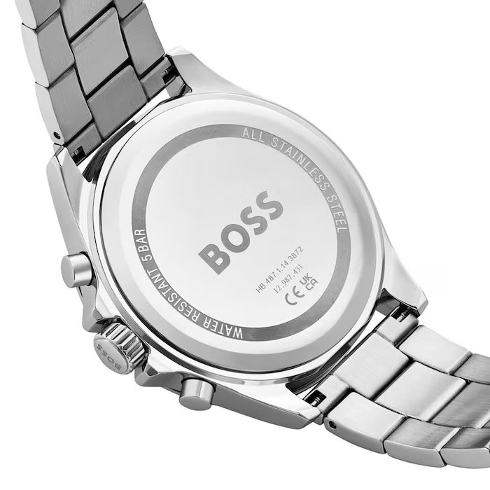 Hugo Boss Silver and Blue Troper Round Mens Bracelet Watch