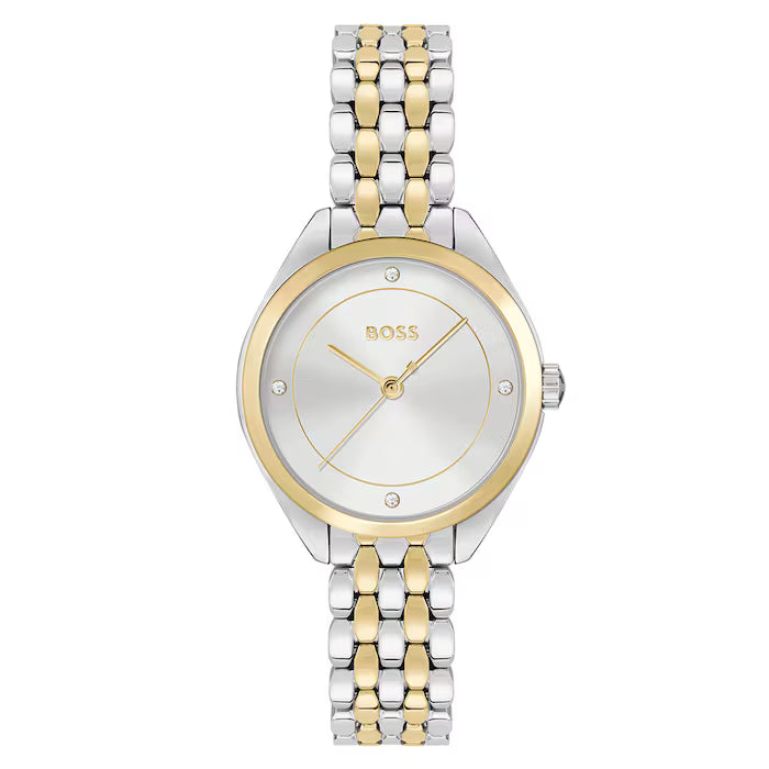 Hugo Boss Gold, Silver and White Mae Round Ladies Link Bracelet Watch