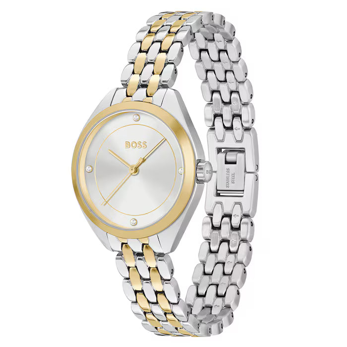 Hugo Boss Gold, Silver and White Mae Round Ladies Link Bracelet Watch