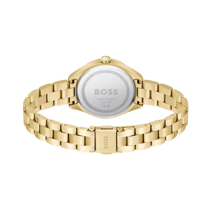 Hugo Boss Light Yellow Gold and Green Sage Round Ladies IP Bracelet Watch