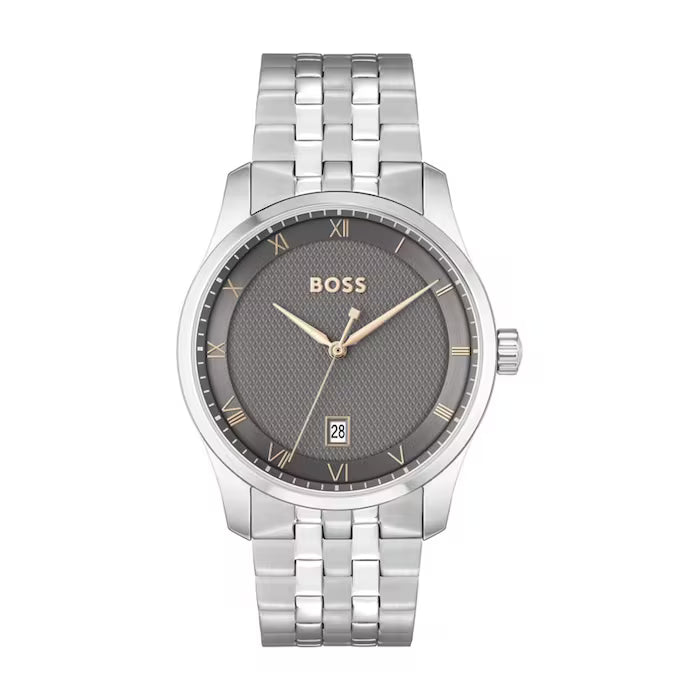Hugo Boss Silver and Grey Principle Round Mens Bracelet Watch