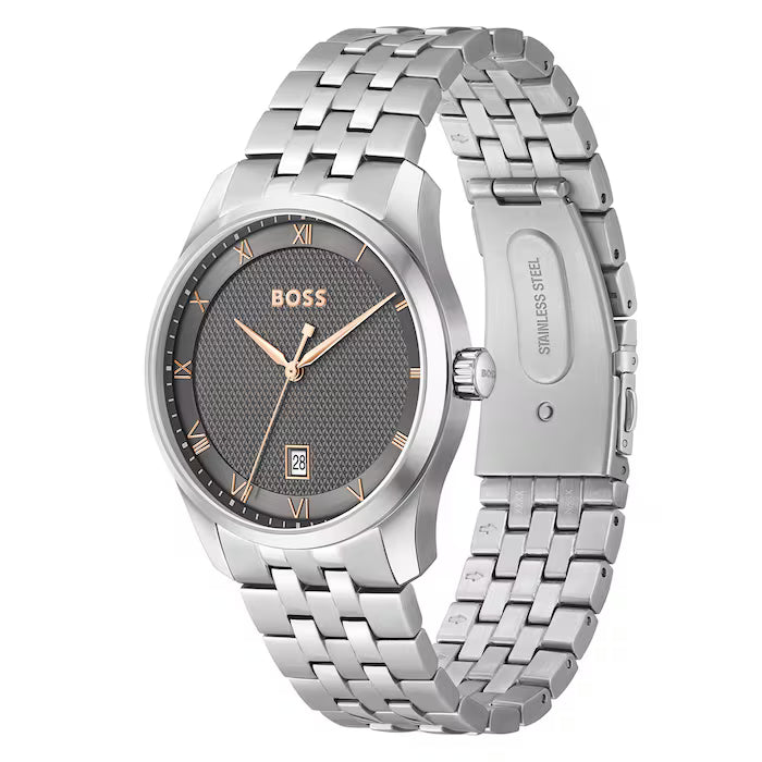 Hugo Boss Silver and Grey Principle Round Mens Bracelet Watch