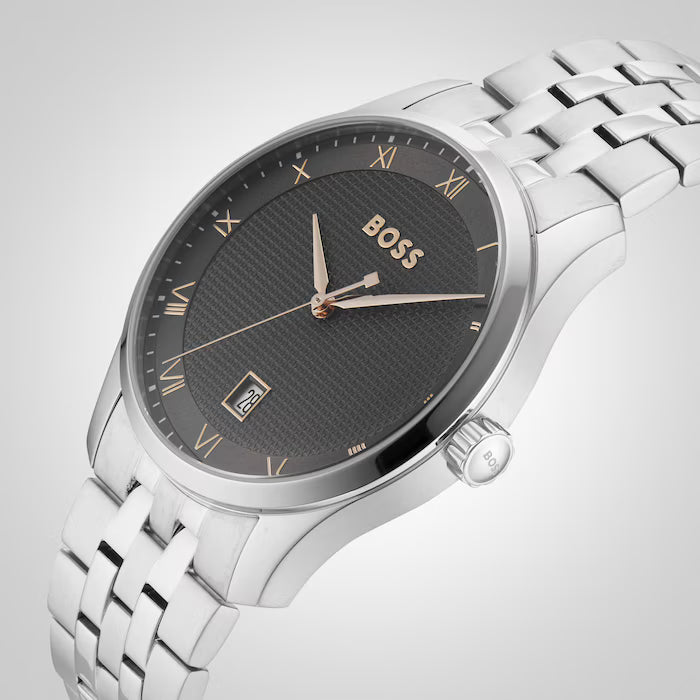 Hugo Boss Silver and Grey Principle Round Mens Bracelet Watch