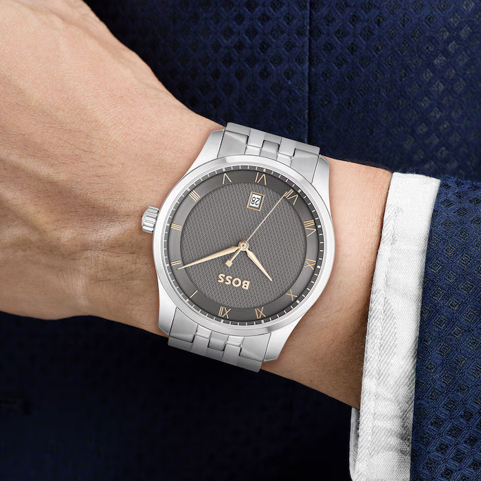 Hugo Boss Silver and Grey Principle Round Mens Bracelet Watch
