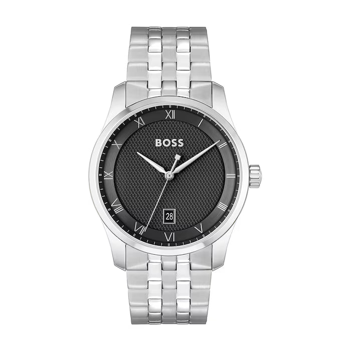 Hugo Boss Silver and Black Principle Round Mens Watch