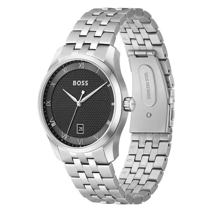 Hugo Boss Silver and Black Principle Round Mens Watch