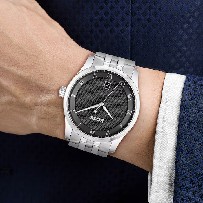 Hugo Boss Silver and Black Principle Round Mens Watch