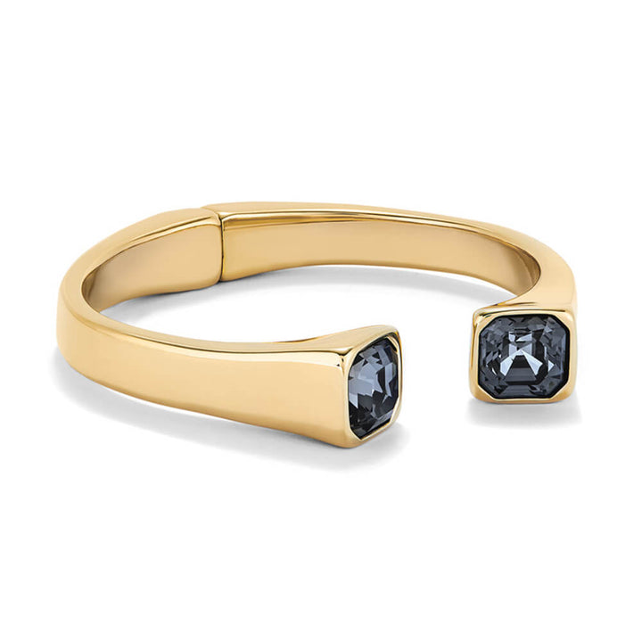 18K Gold-Plated Cuff Bracelet with Black Crystal image 1